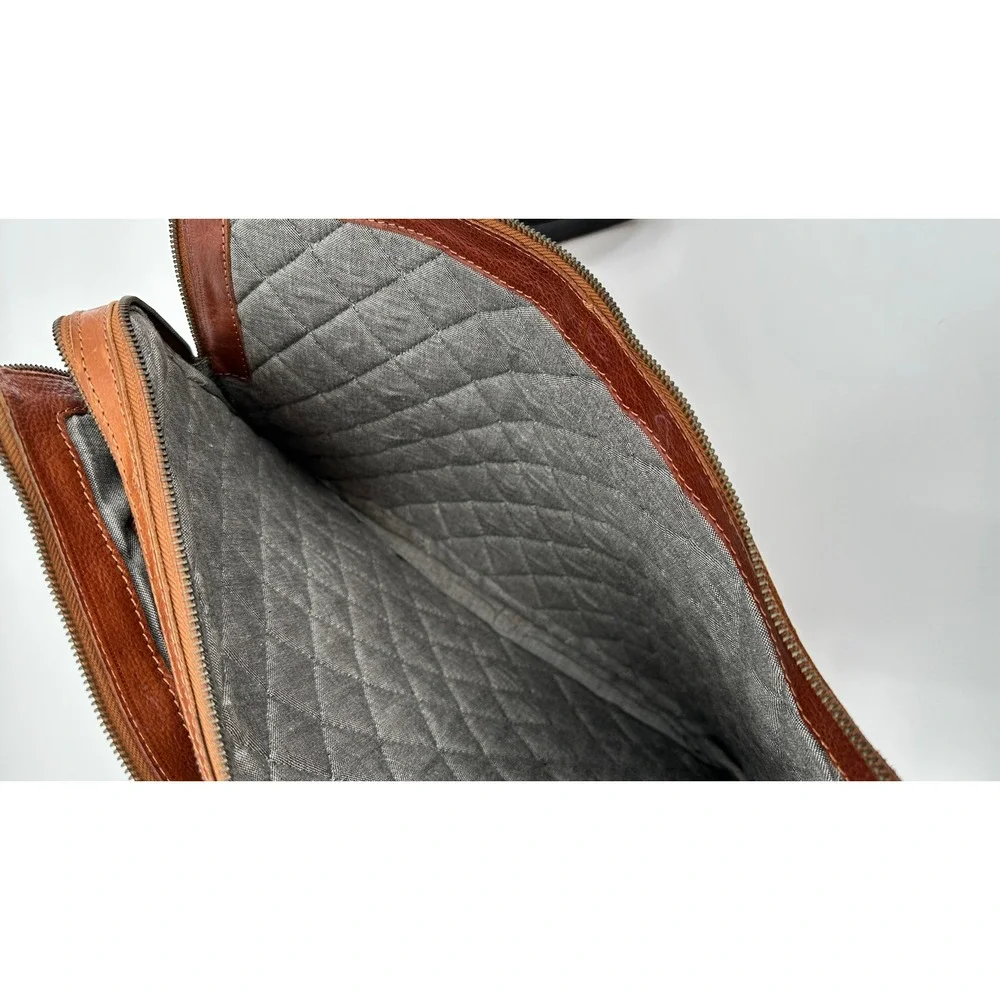 Elk the Label Tan Leather Quilted Laptop Crossbody Bag Brown Messenger Briefcase
